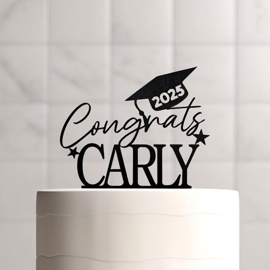 Custom Congrats Glitter Cake Topper, Graduation Party Decor