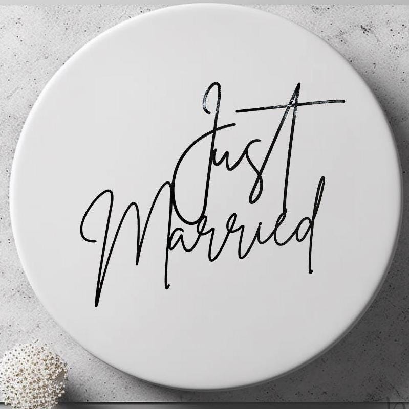 Just Married Cake Charm: Black Mirror Cardstock Wedding Cake Topper