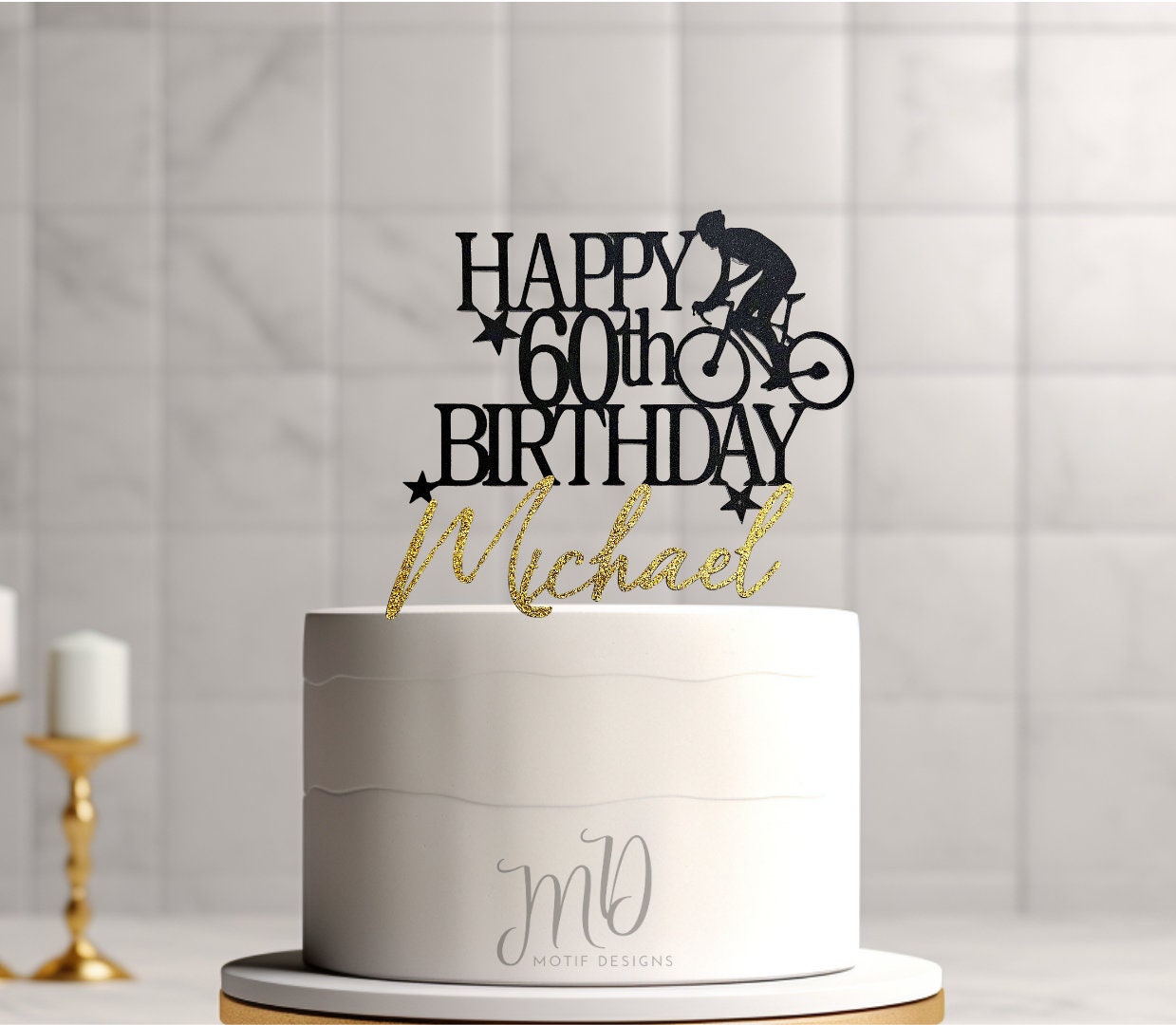 Personalized Bicycle Birthday Cake Topper, Glitter Cardstock