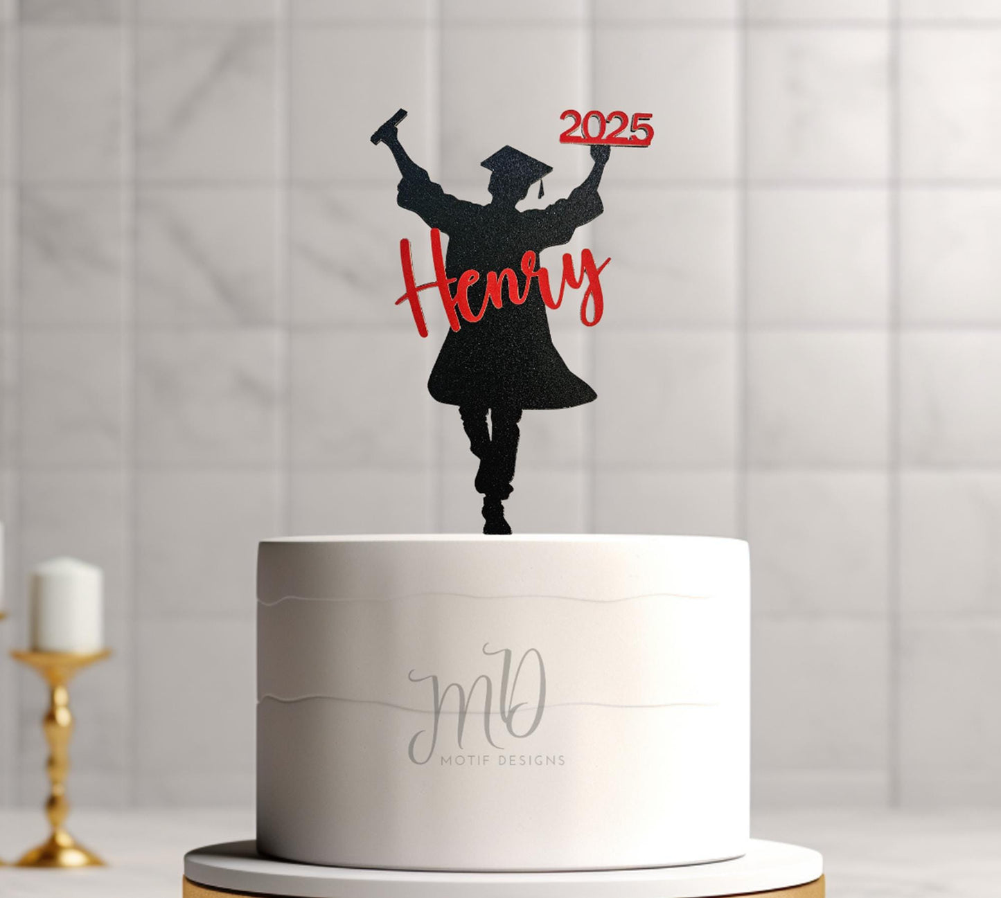 Custom Graduation Cake Topper: Glitter Cardstock Grad Sign