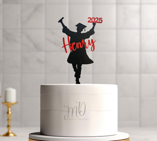Custom Graduation Cake Topper: Glitter Cardstock Grad Sign