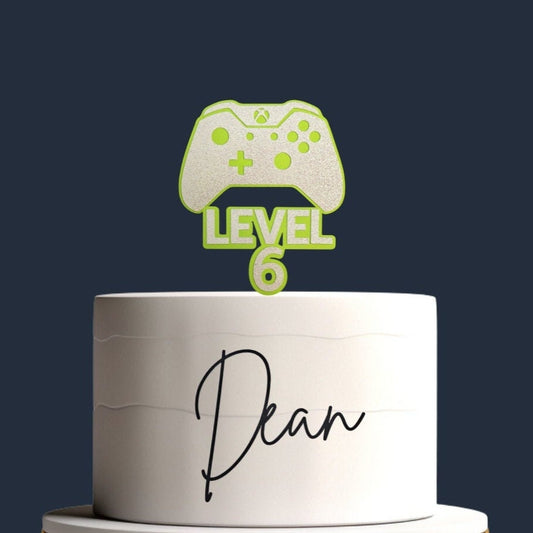 Level 6 Game Controller Cake Topper, Custom Name Charm