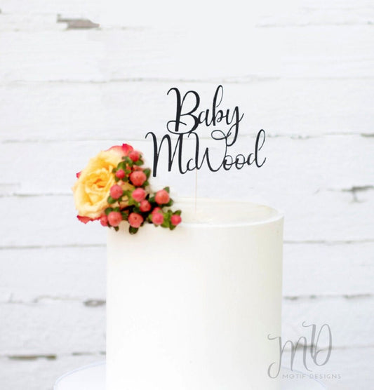Custom Baby Name Cake Topper, Glitter Cardstock, Baby Shower