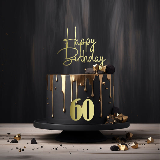 Happy Birthday Cake Topper, Custom Age, Metallic Cardstock