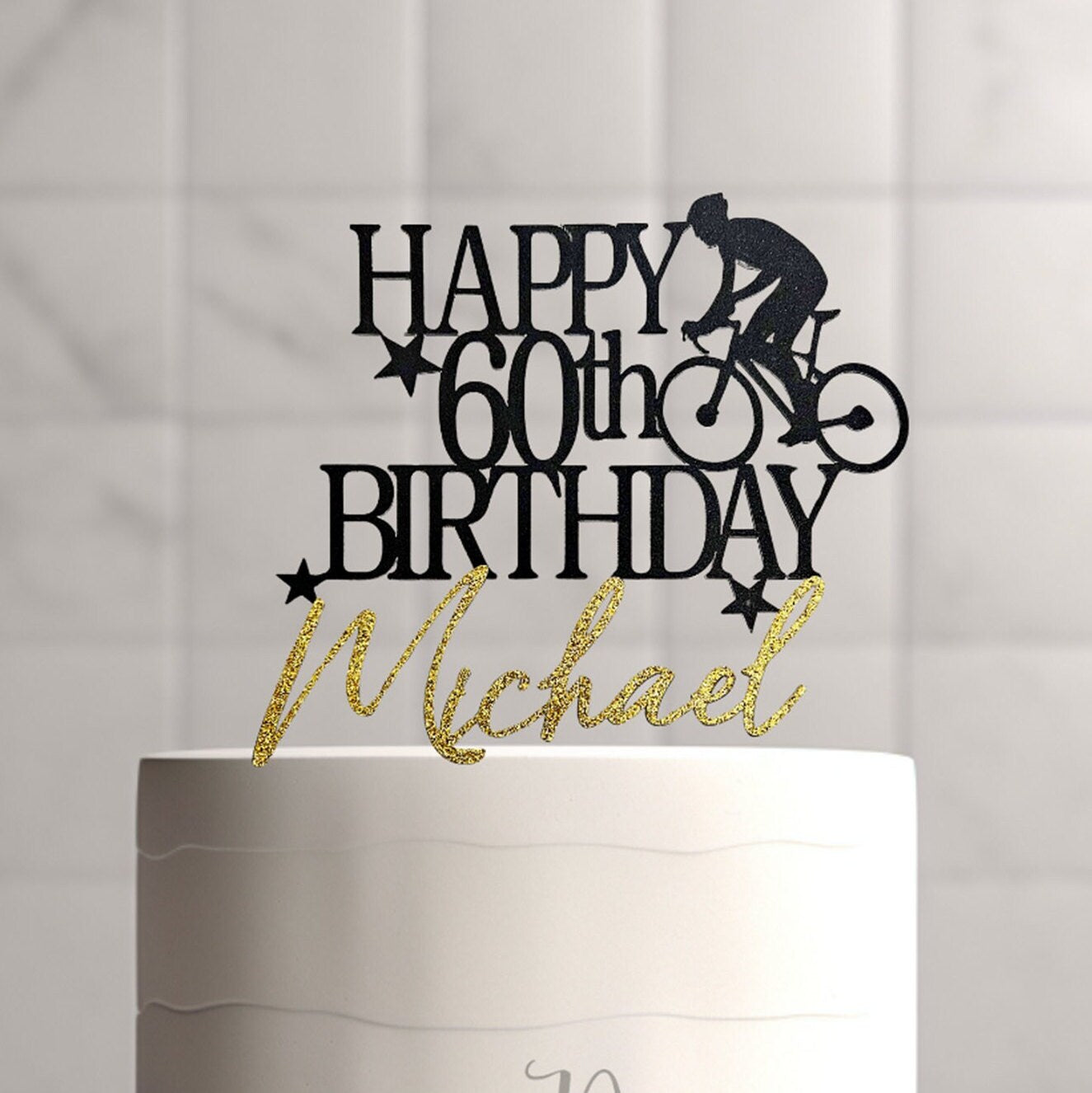 Personalized Bicycle Birthday Cake Topper, Glitter Cardstock