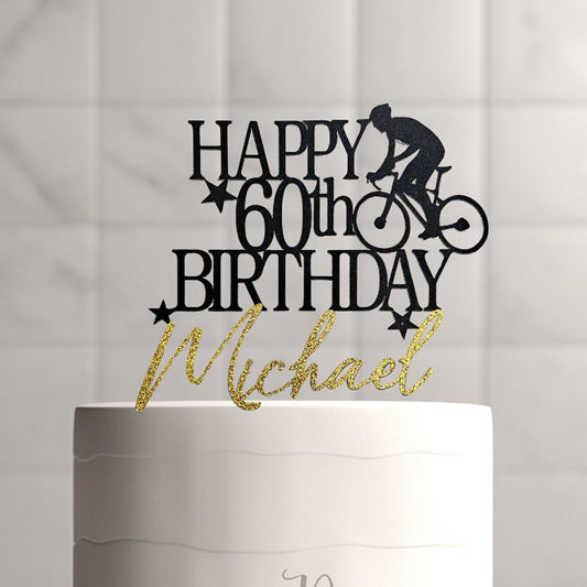 Personalized Bicycle Birthday Cake Topper, Glitter Cardstock