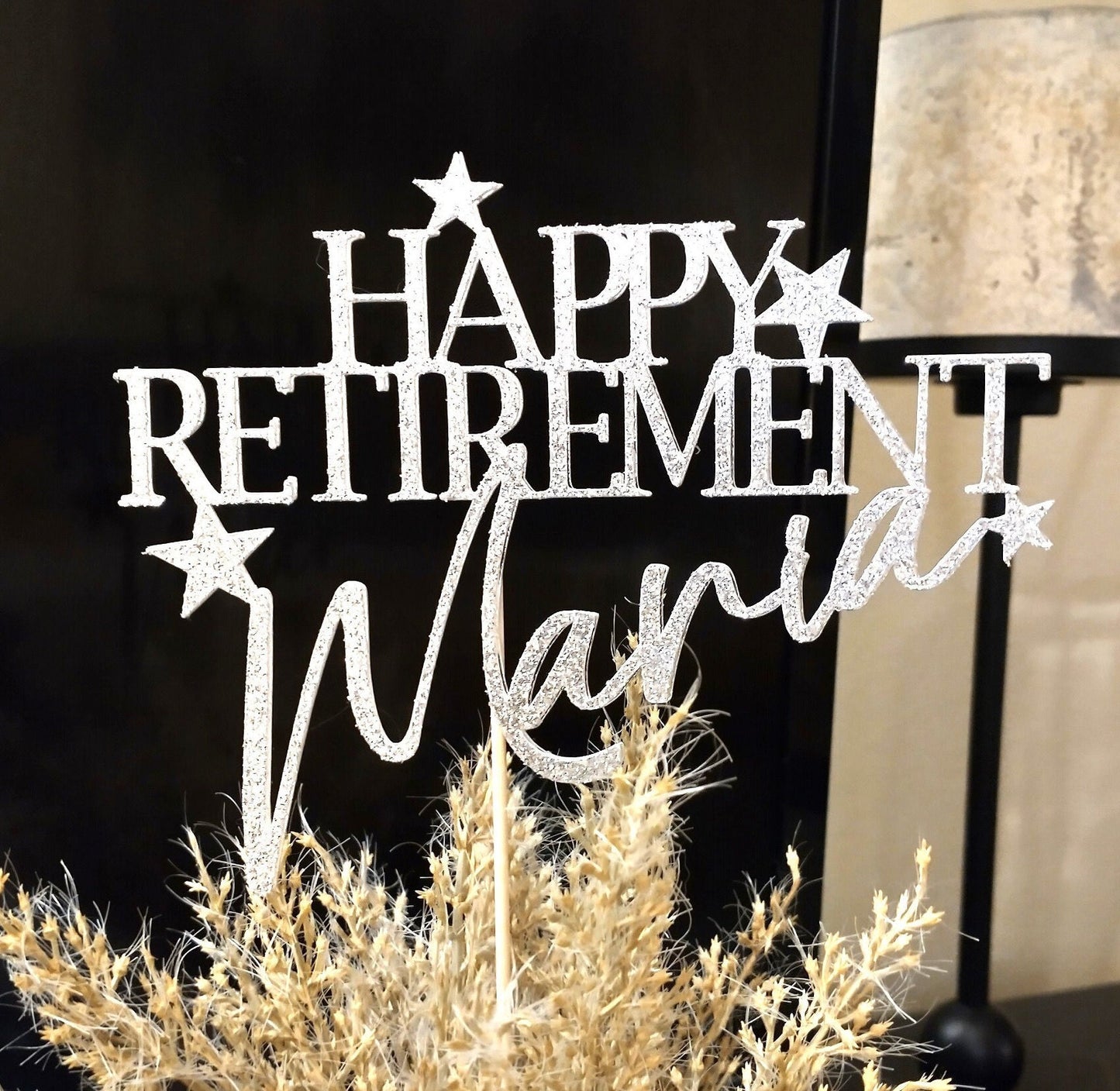 Personalized Happy Retirement Glitter Cake Topper