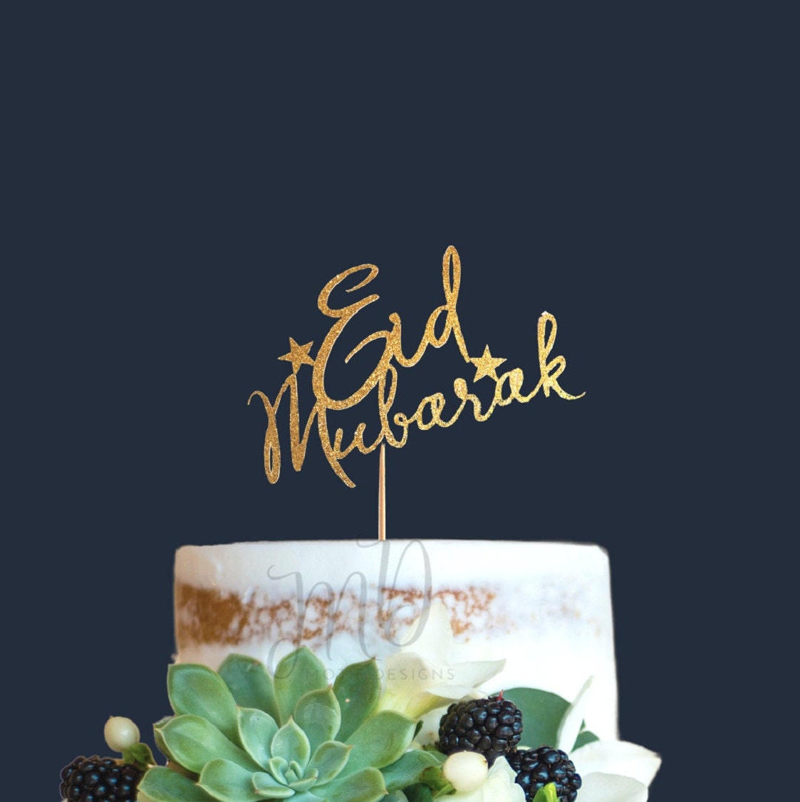 Eid Mubarak Cake Topper, Gold Glitter Cardstock Decoration