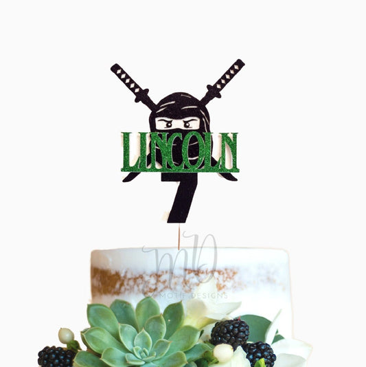 Ninja Glitter Cake Topper, Custom Name & Age