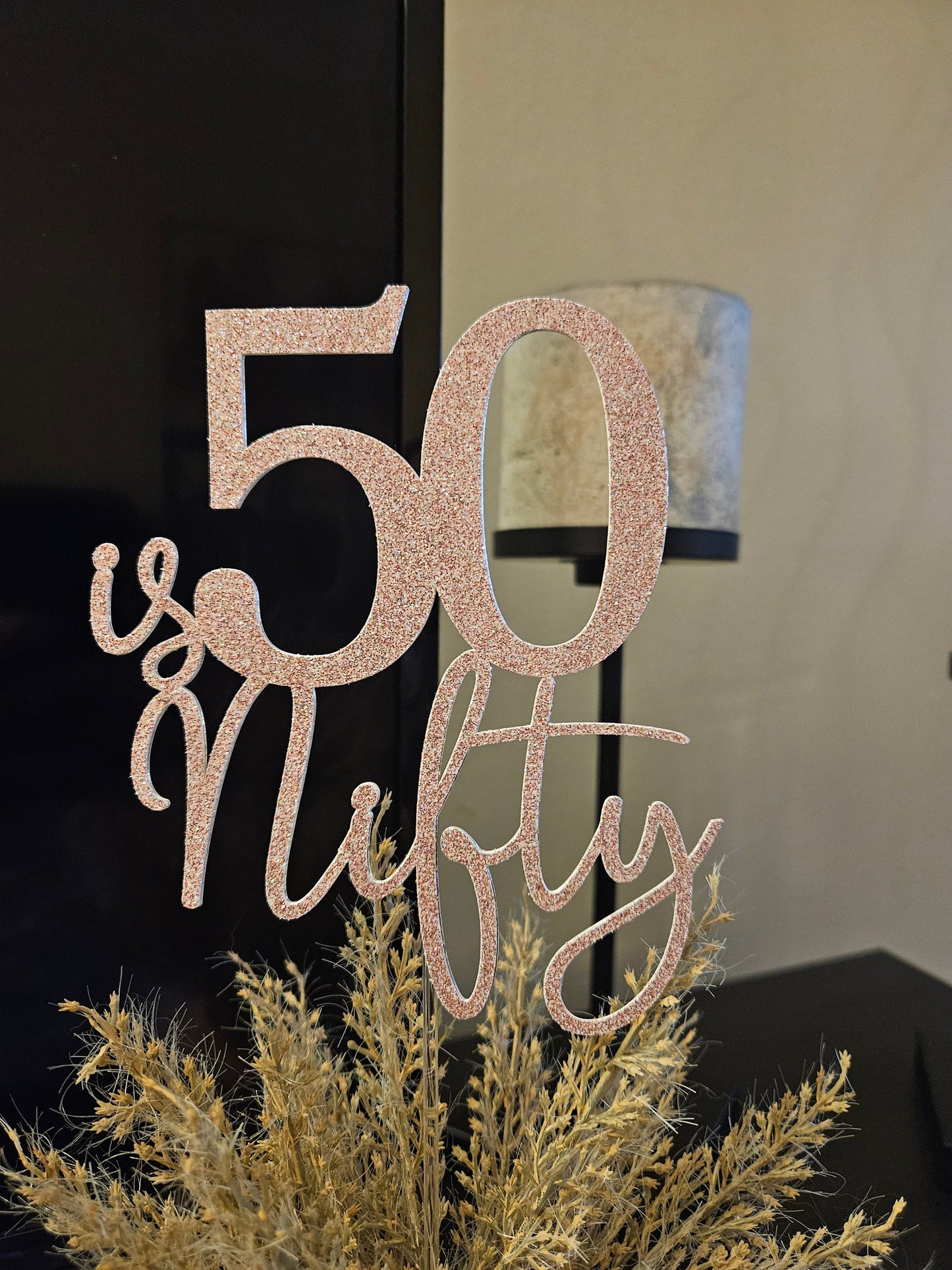 50 is Nifty Glitter Cake Topper, Custom Age