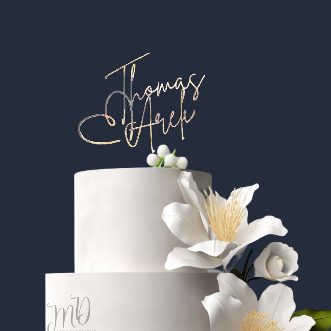 Personalized Wedding Cake Topper, Custom Metallic Cardstock Anniversary Decor