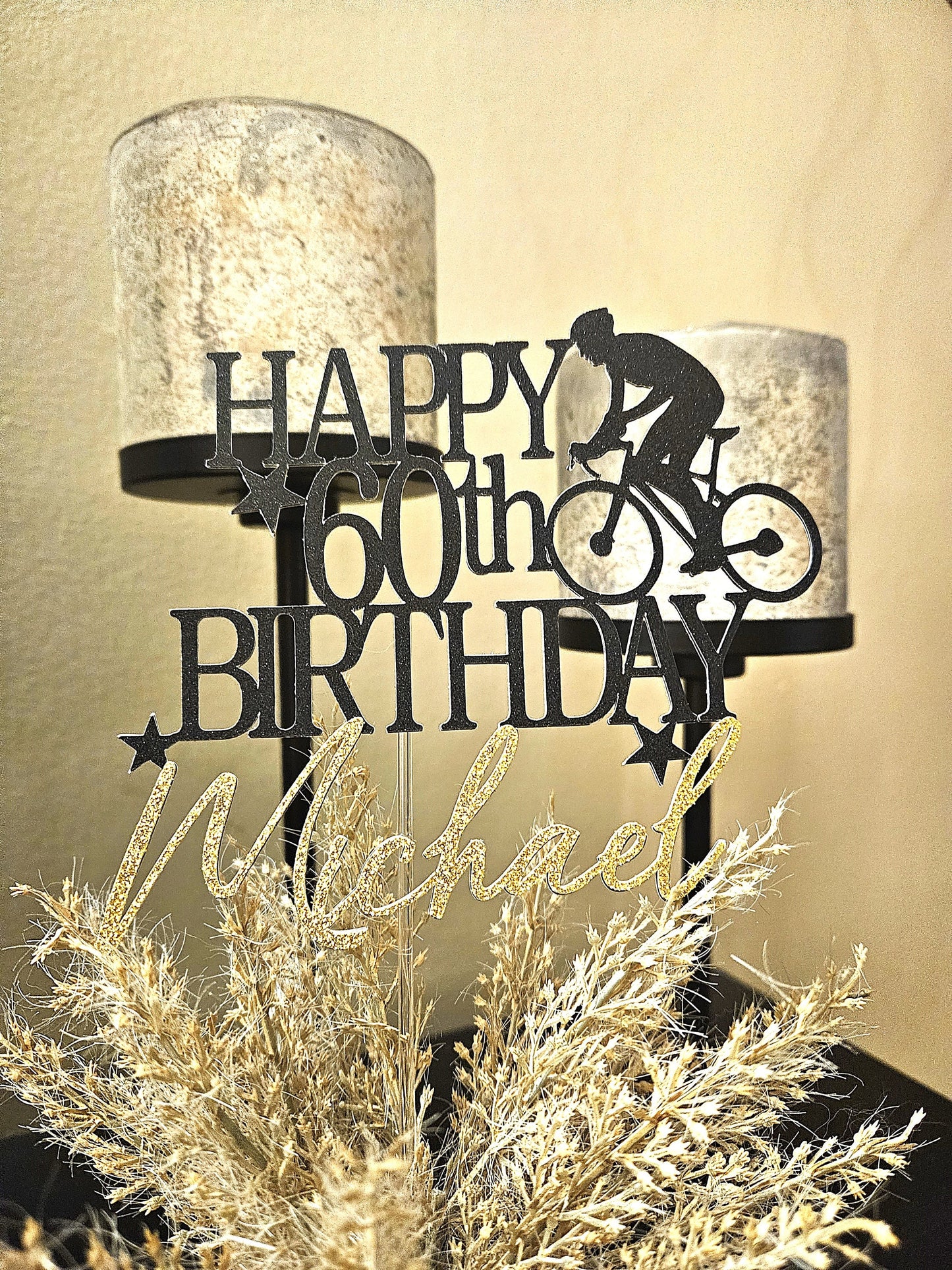 Personalized Bicycle Birthday Cake Topper, Glitter Cardstock
