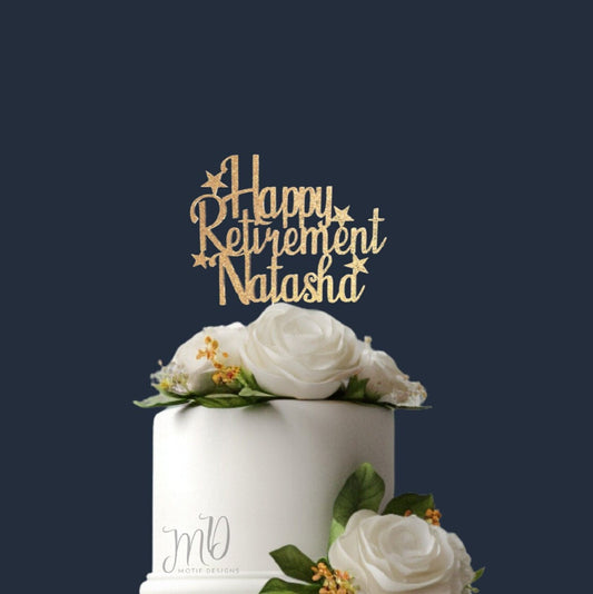 Personalized Glitter Retirement Cake Topper