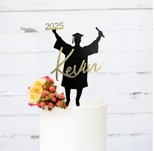 Custom Graduation Cake Topper: Glitter Cardstock Grad Party Decor