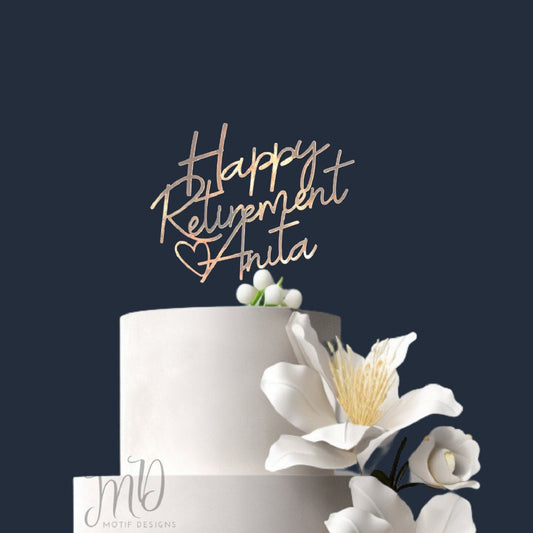 Personalized Retirement Cake Topper, Metallic Gold Cardstock
