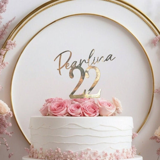 Custom Name & Age Cake Topper, Metallic Cardstock