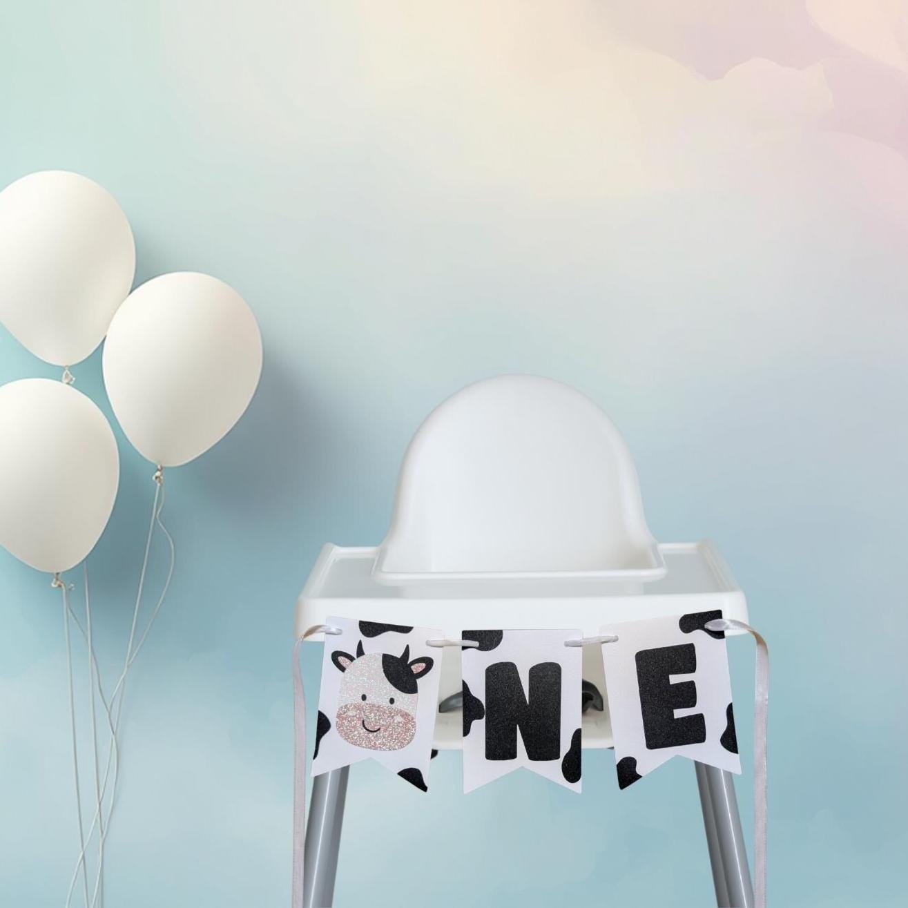 Cow First Birthday High Chair Banner, Farm Party Decor, Cow Banner, High Chair Banner.