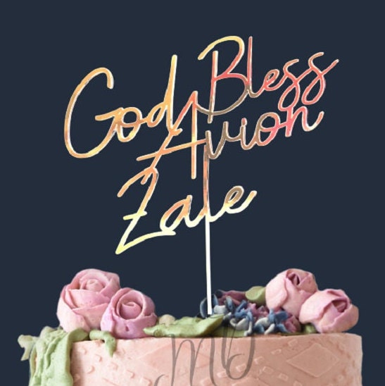 God Bless Cake Topper, Baptism Cake Decoration, Custom Name