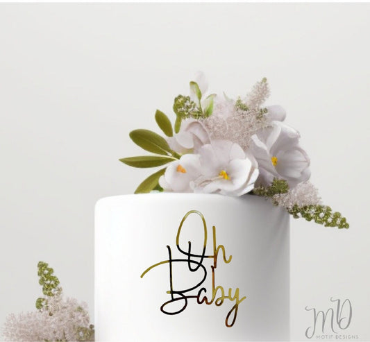 Oh Baby Cake Charm, Metallic Baby Shower Decoration