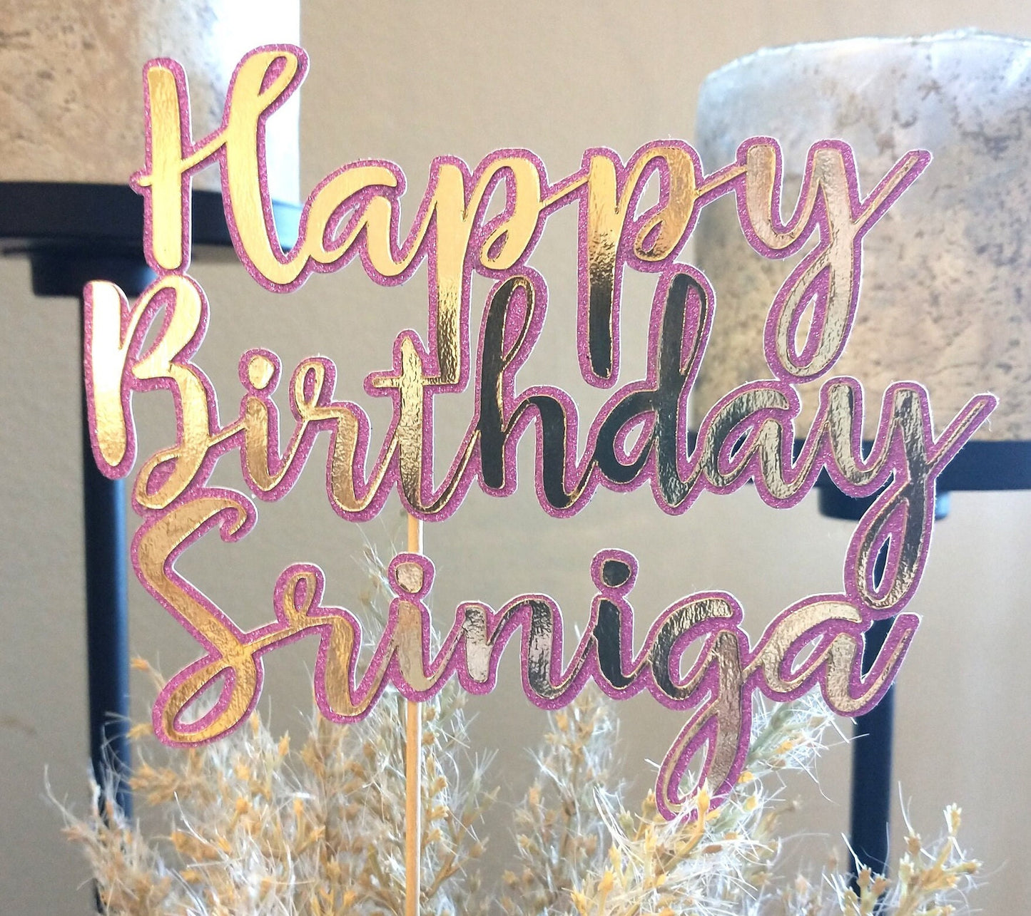 Personalized Happy Birthday Glitter Cake Topper, Double Layer