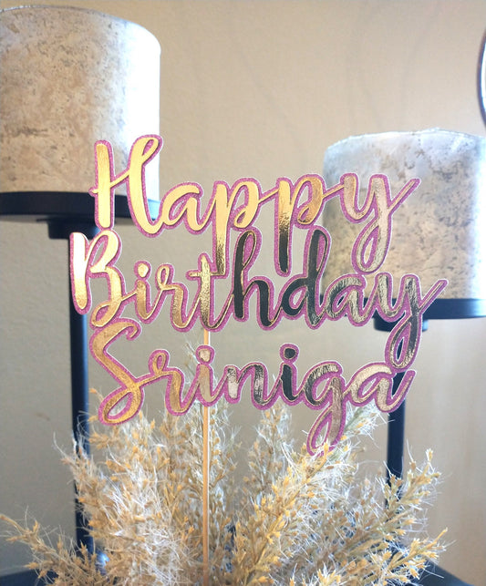 Personalized Happy Birthday Glitter Cake Topper, Double Layer