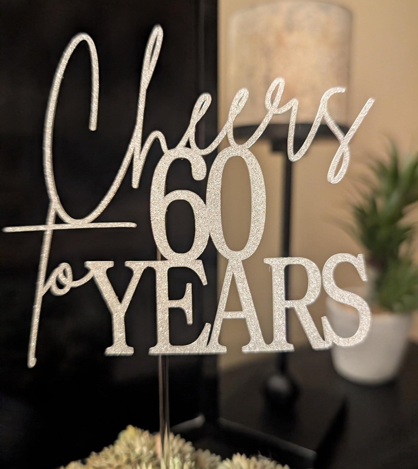 Cheers to 60 Years Cake Topper, Glitter Anniversary Party Decor