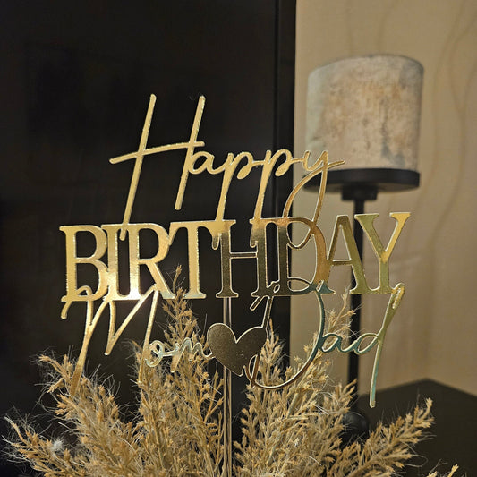 Happy Birthday Mom and Dad Cake Topper, Glitter Cardstock