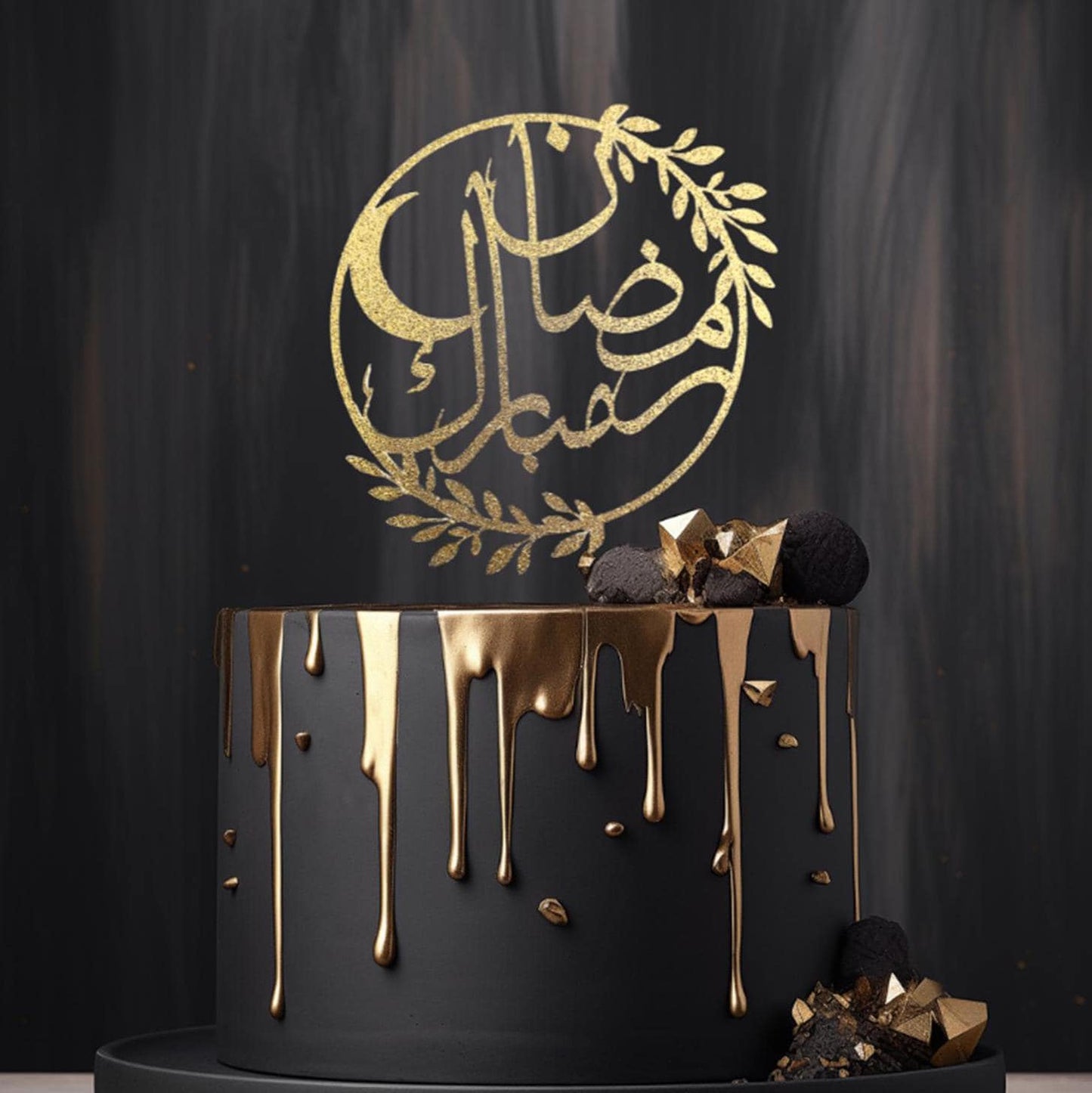 Ramadan Mubarak Cake Topper: Glitter Cardstock, Arabic Decoration