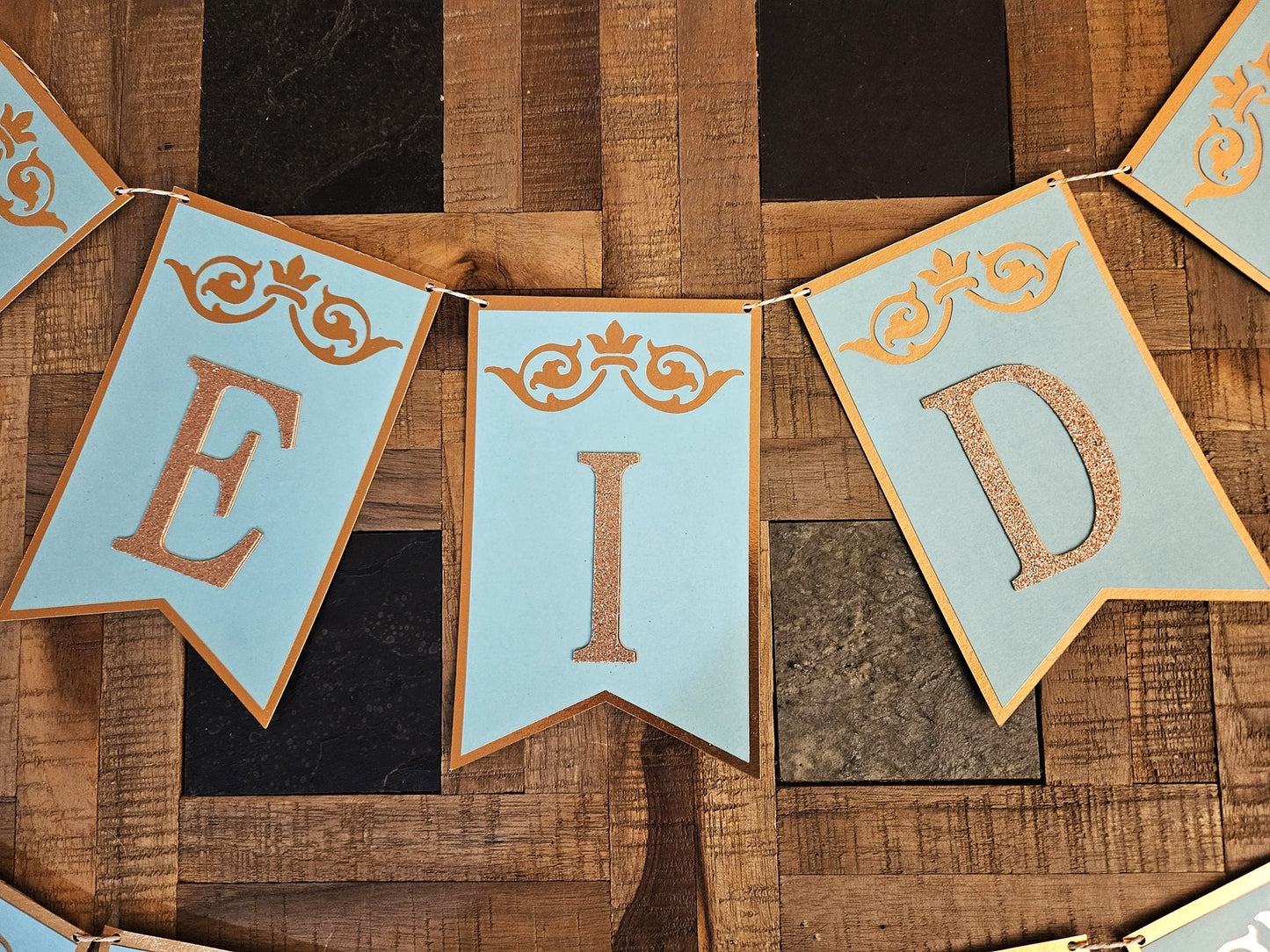 Eid Mubarak Banner, Rose Gold Glitter, Mint Green Cardstock