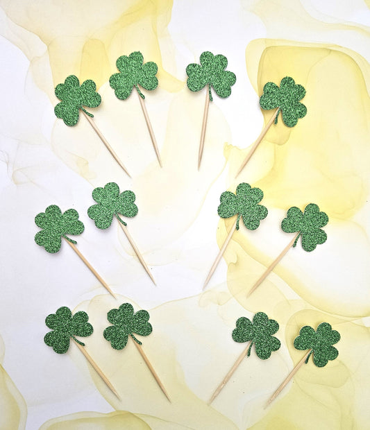 Glitter Shamrock Cupcake Toppers, St. Patrick's Party Decor