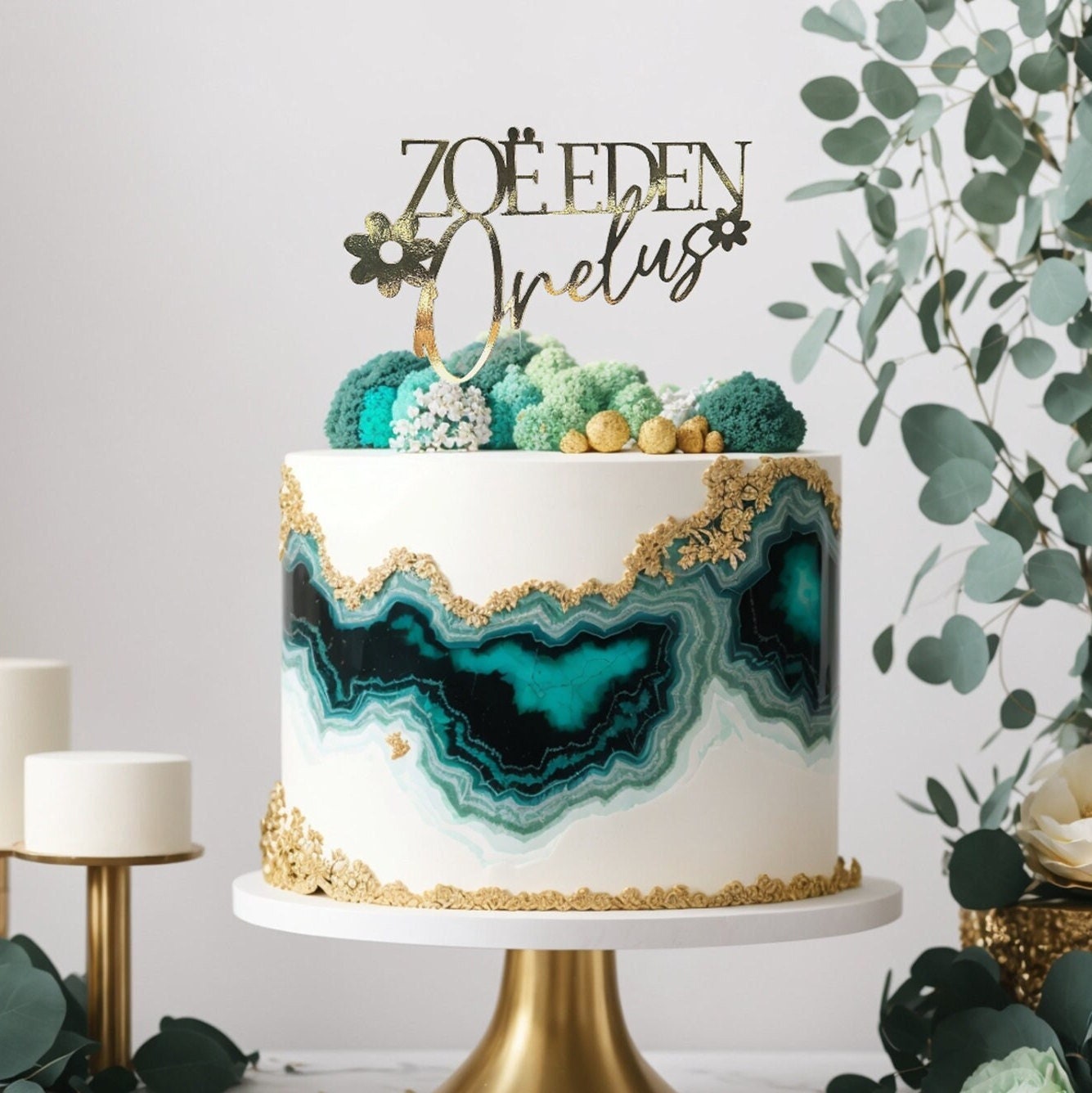 Custom Metallic Baby Shower Cake Topper, Personalized Name