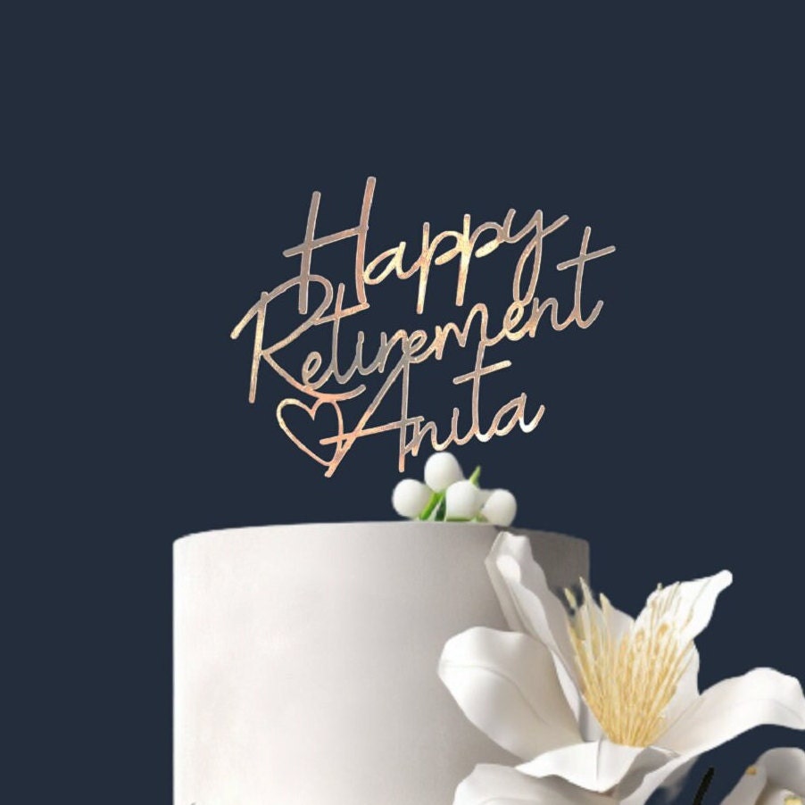 Personalized Retirement Cake Topper, Metallic Gold Cardstock
