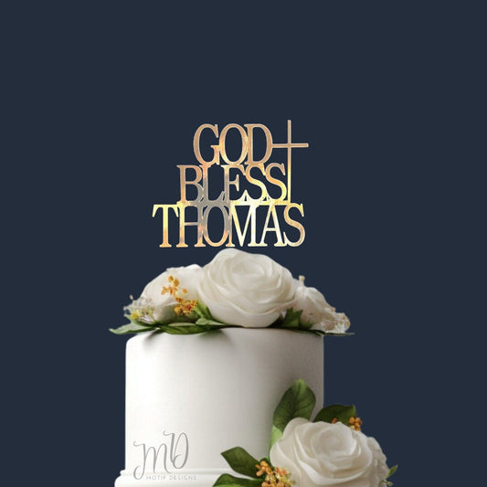 Personalized God Bless Cake Topper - Baptism Party Decor