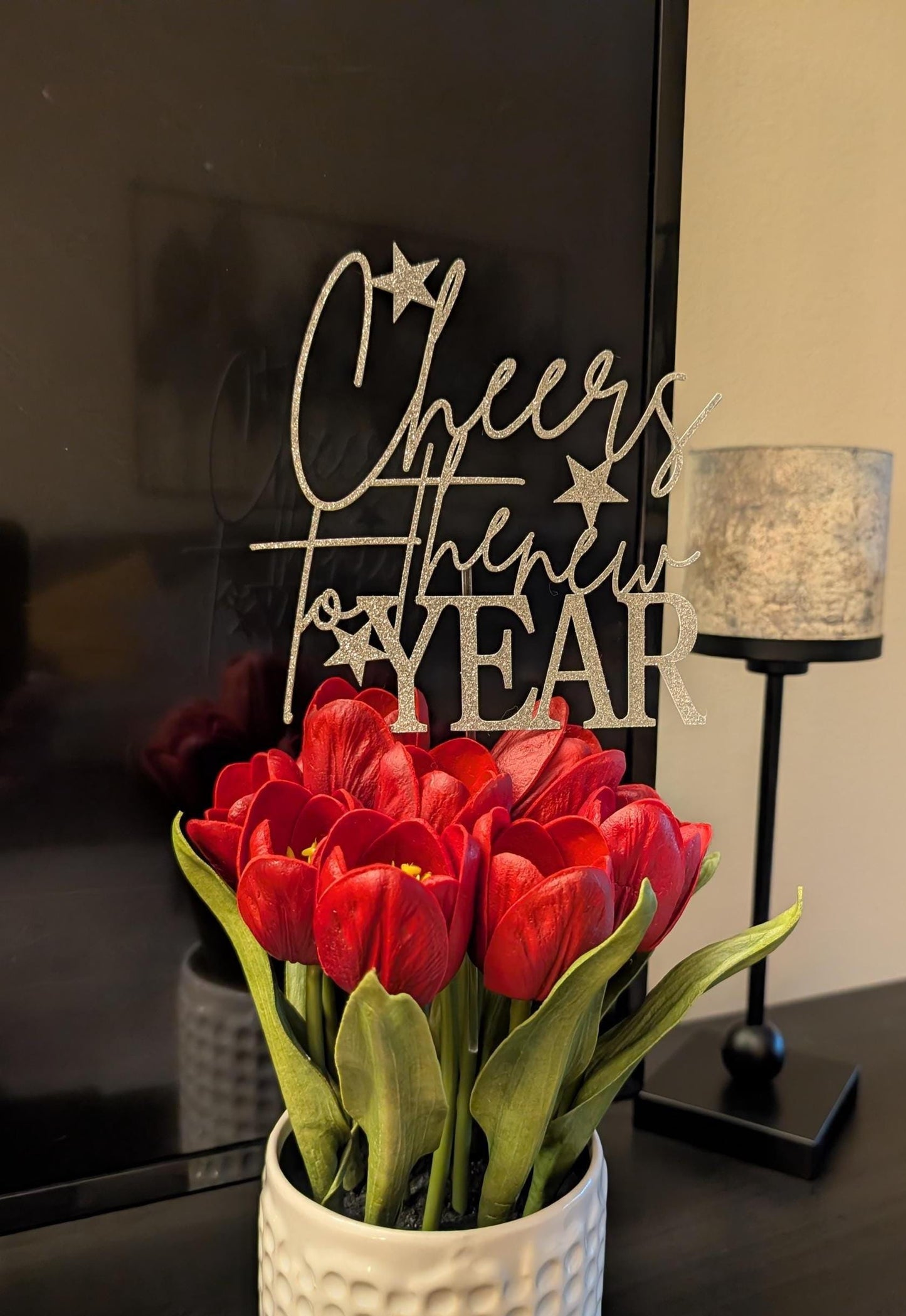 Glitter Cheers to the New Year Cake Topper, Party Decoration