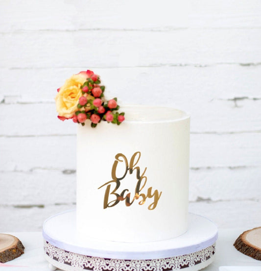 Oh Baby Cake Charm, Metallic Baby Shower Decoration