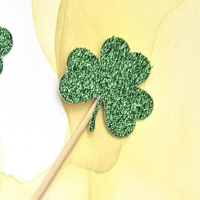 Glitter Shamrock Cupcake Toppers, St. Patrick's Party Decor