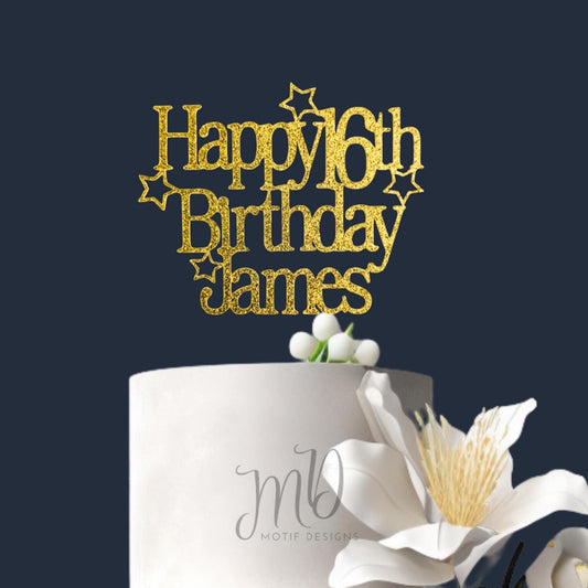 Custom Glitter Birthday Cake Topper, Name & Age, Party Decor