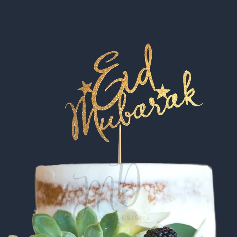 Eid Mubarak Cake Topper, Gold Glitter Cardstock Decoration