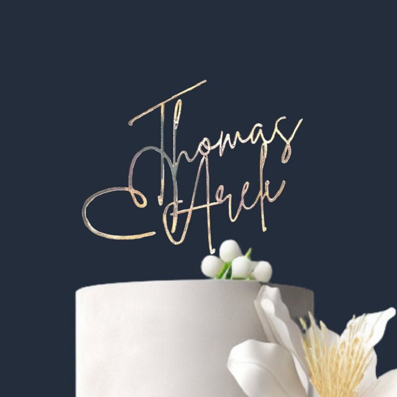 Personalized Wedding Cake Topper, Custom Metallic Cardstock Anniversary Decor