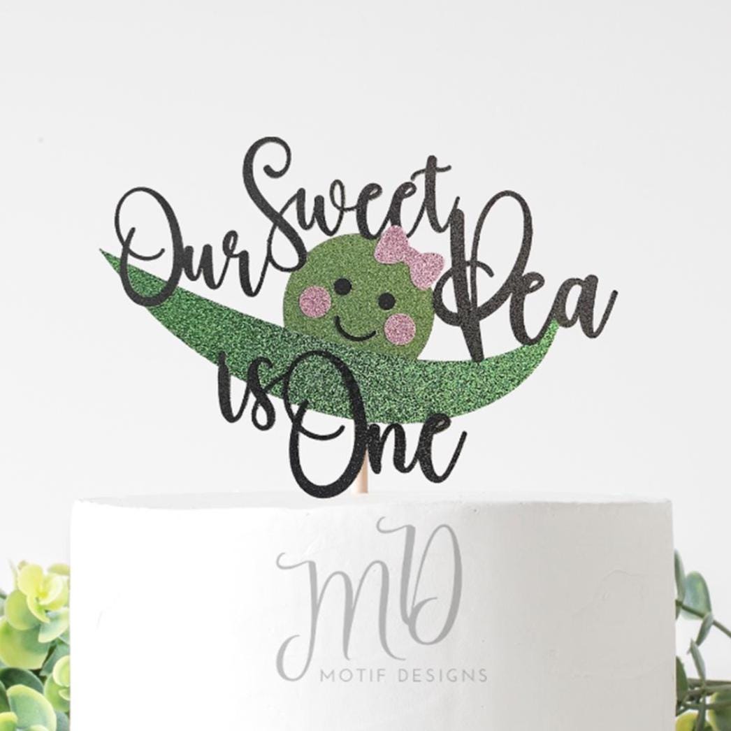 Sweet Pea First Birthday Cake Topper, Glitter Cardstock