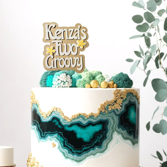Two Groovy Cake Topper, 2nd Birthday Party, Custom 3D Name
