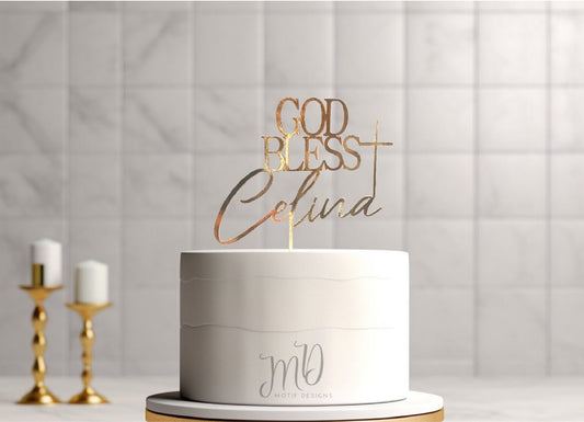 God Bless Cake Topper, Custom Baptism Cake Decoration