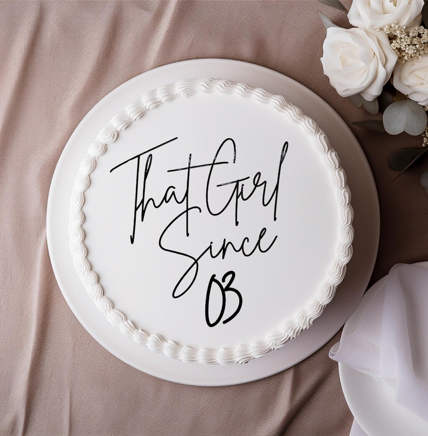 Personalized 'That Girl Since' Cake Charm - Black Mirror Cardstock