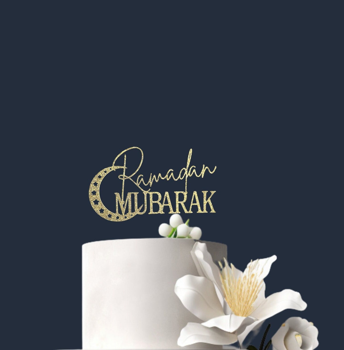 Ramadan Mubarak Cake Topper, Metallic Gold Cardstock Decoration