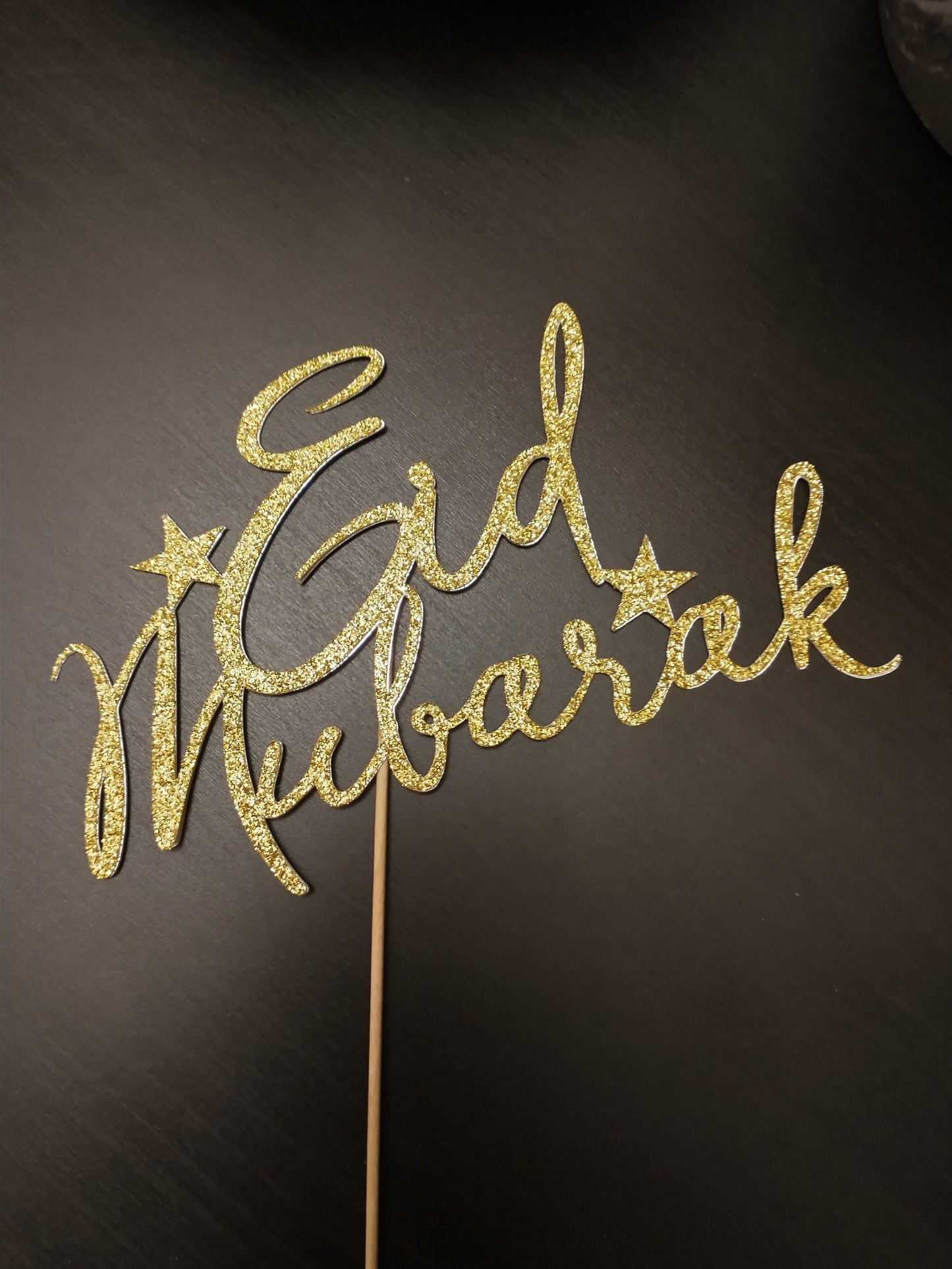 Eid Mubarak Cake Topper, Gold Glitter Cardstock Decoration