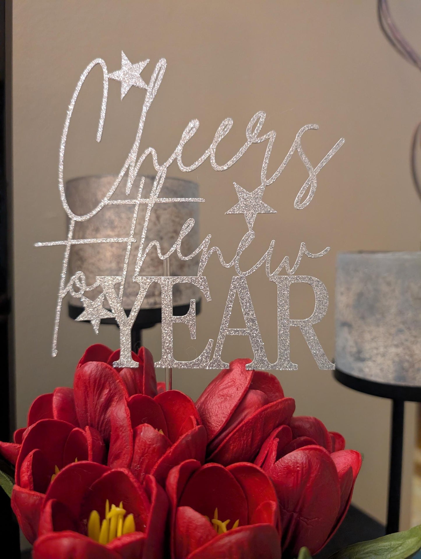 Glitter Cheers to the New Year Cake Topper, Party Decoration