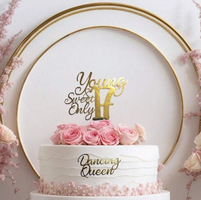 17th Birthday Cake Topper, Young & Sweet, Dancing Queen Charm