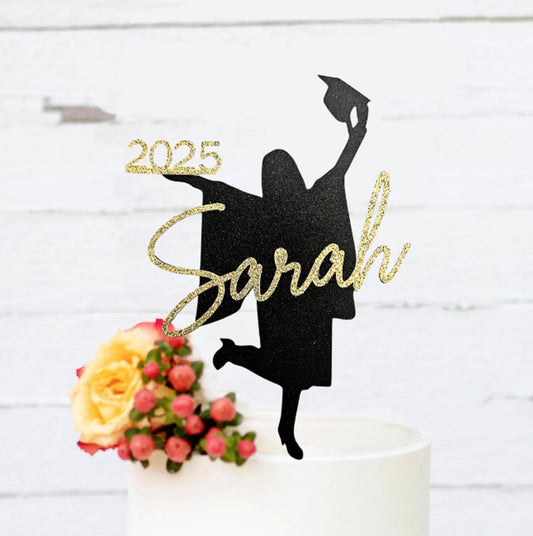 Custom Glitter Graduation Cake Topper, Girl Grad Party Decor