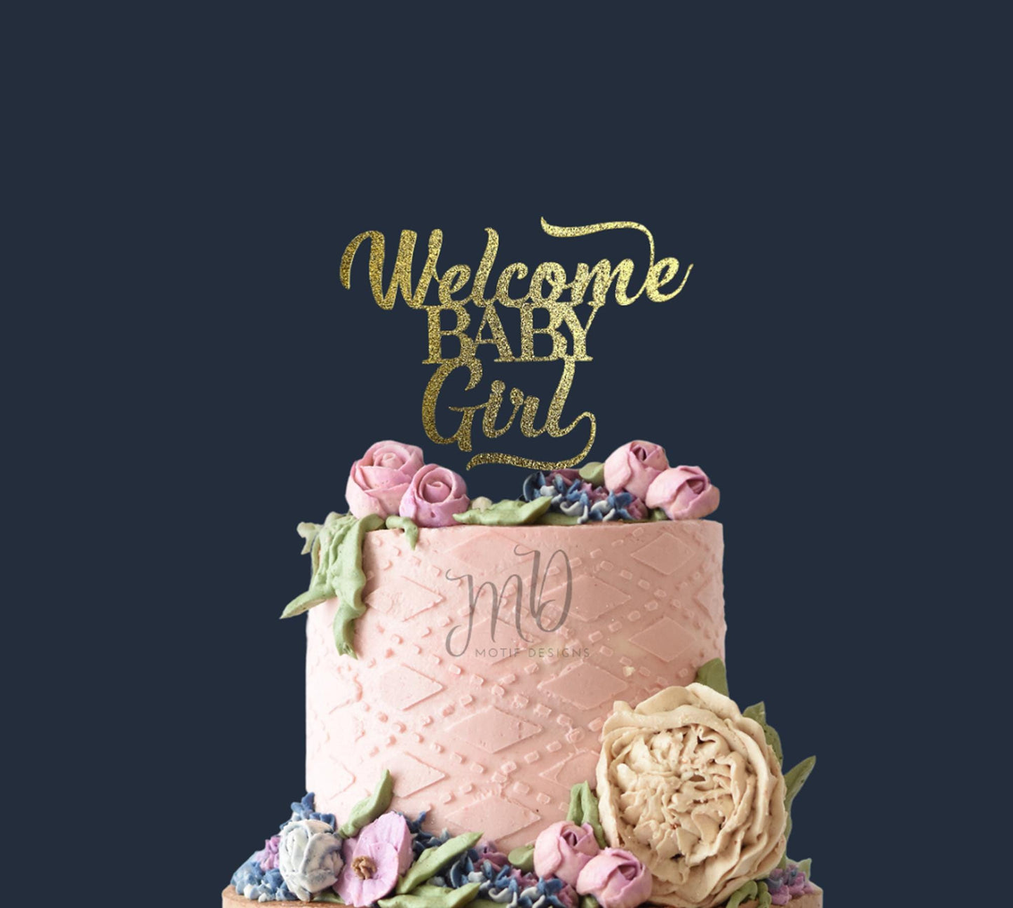 Welcome Baby Girl Cake Topper: Glitter Baby Shower Decoration