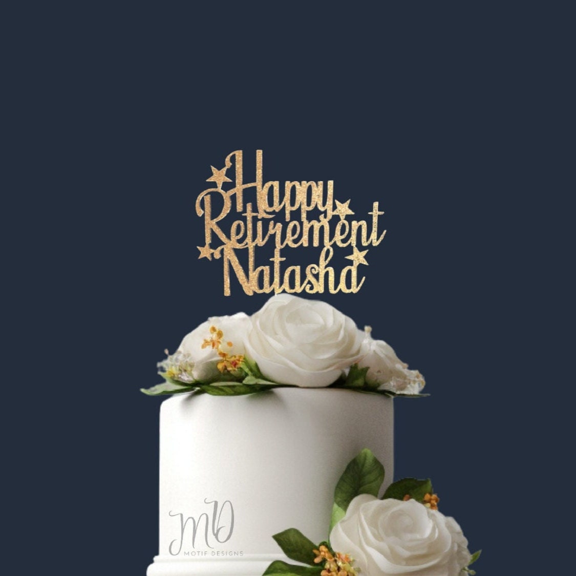 Personalized Glitter Retirement Cake Topper
